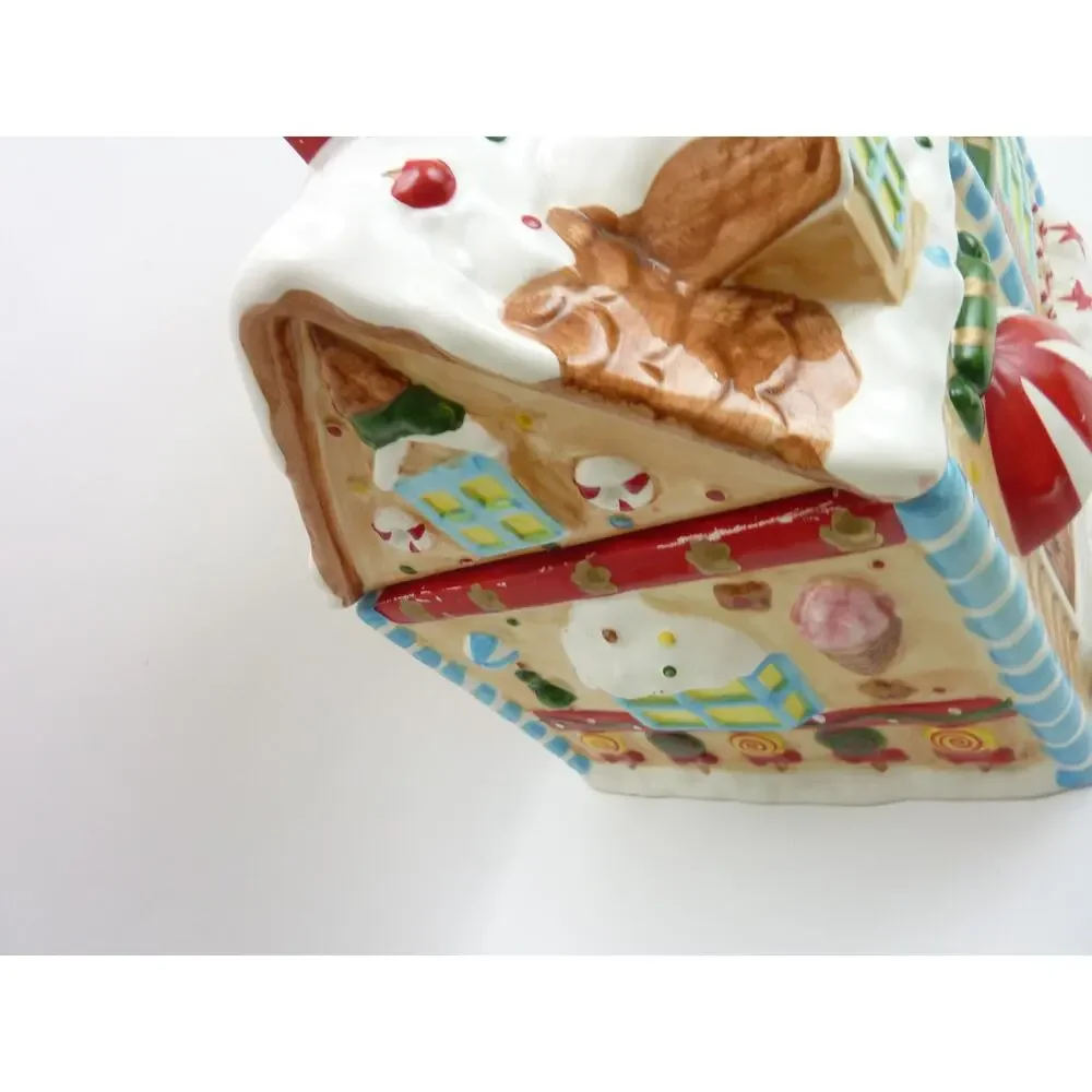 Vintage Gingerbread House Christmas Cookie Jar Ceramic Box with Lid